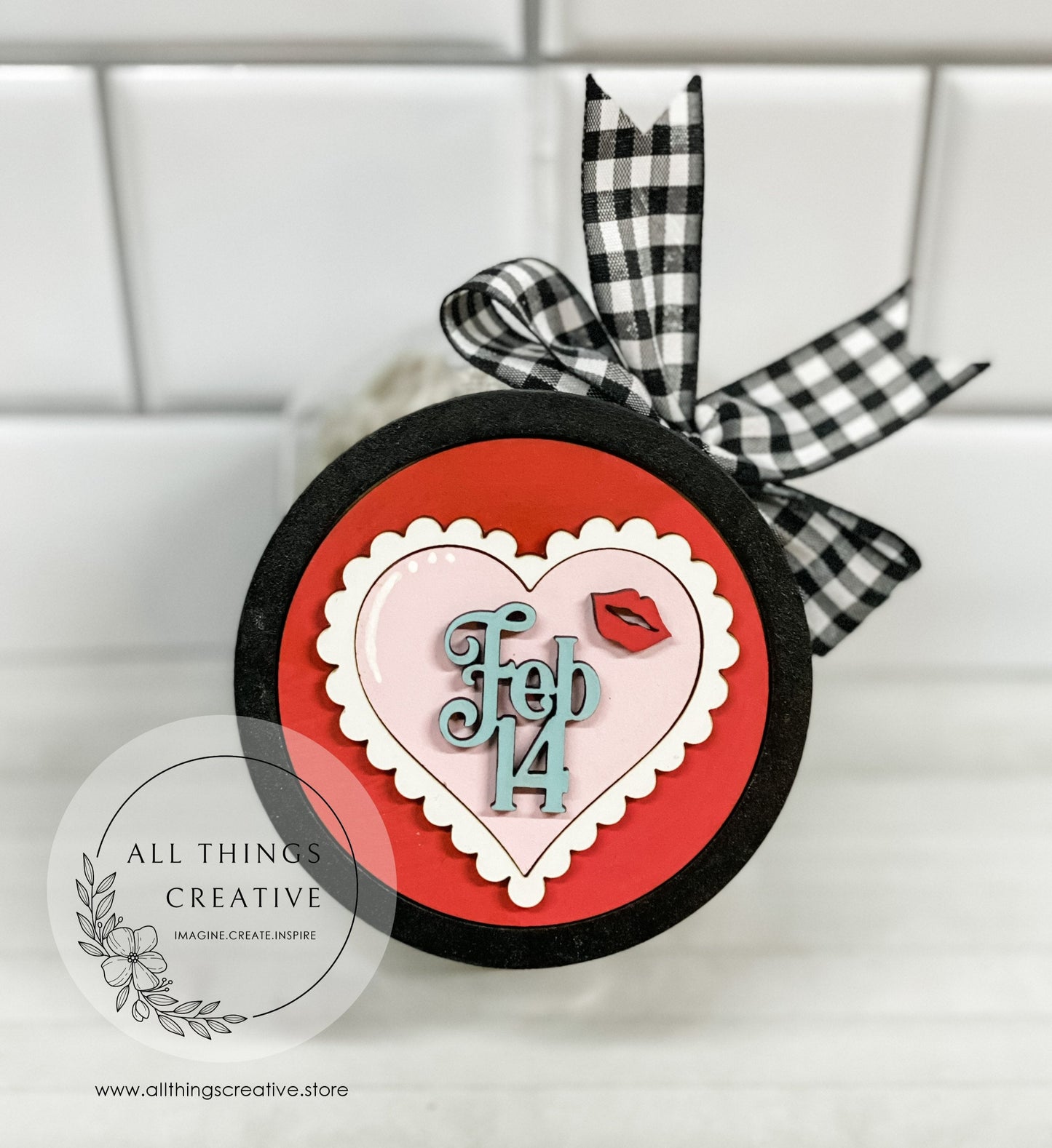 Valentine's Day Candy Jar With Removable Lid  and Interchangeable Circle Insert.