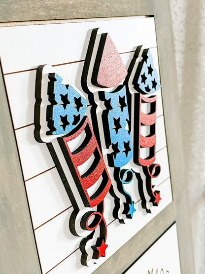 4th of July Leaning Ladder - 3 Interchangeable Square Inserts Independence Day Home Decor