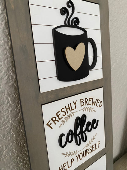Coffee Bar Interchangeable Leaning Ladder with 3 Tile Inserts - Home Decor