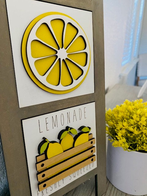 Lemonade Interchangeable Leaning Ladder -  with 3 Lemon Tile Inserts  Home Decor
