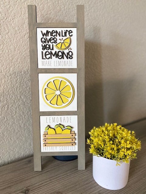 Lemonade Interchangeable Leaning Ladder -  with 3 Lemon Tile Inserts  Home Decor