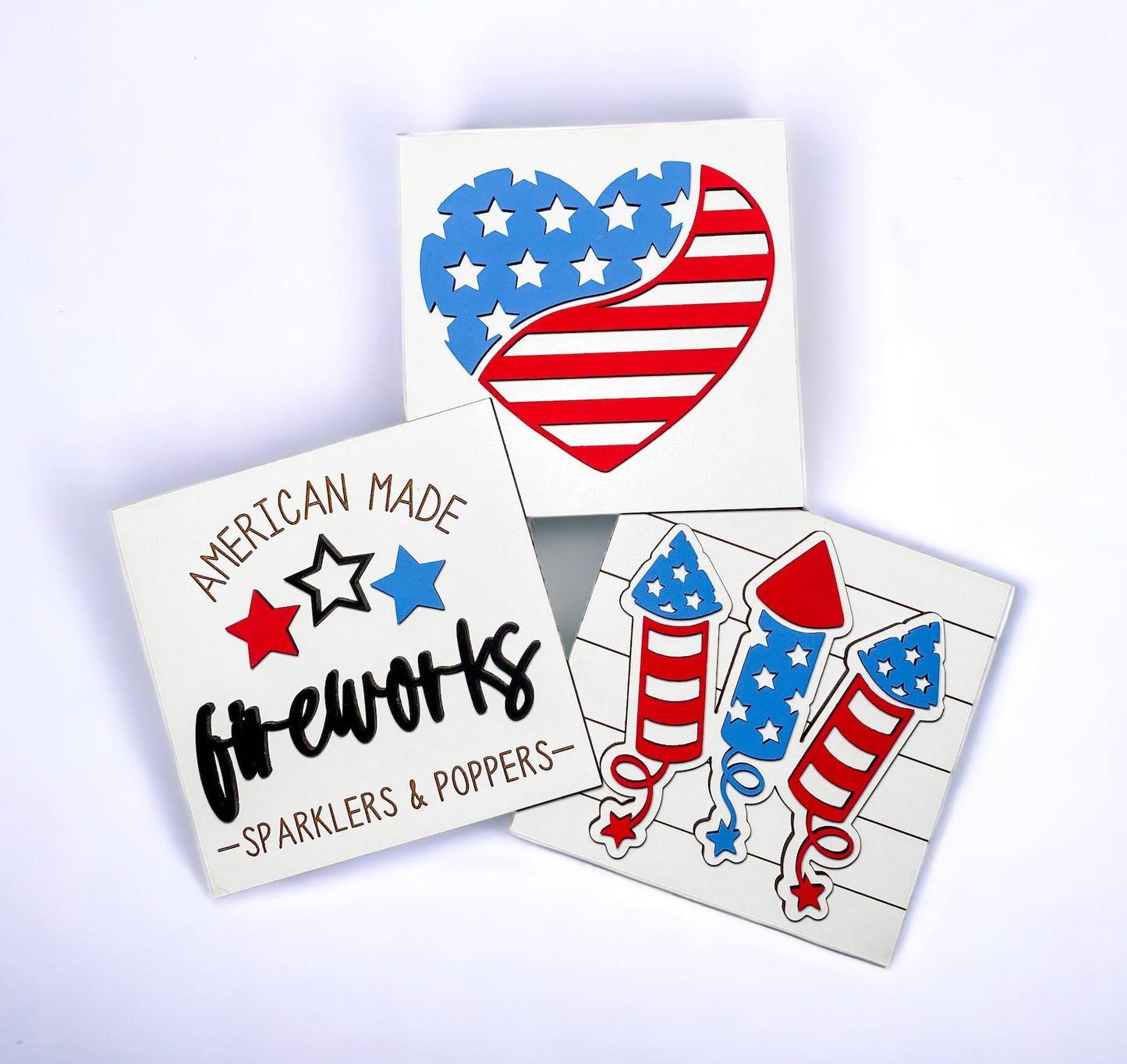 4th of July Tile Inserts for Leaning Ladder and Home Decor - Holiday Decor for Independence Day