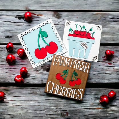 Farm Fresh Cherries Interchangeable Leaning Ladder -  with 3 Cherry Tile Inserts