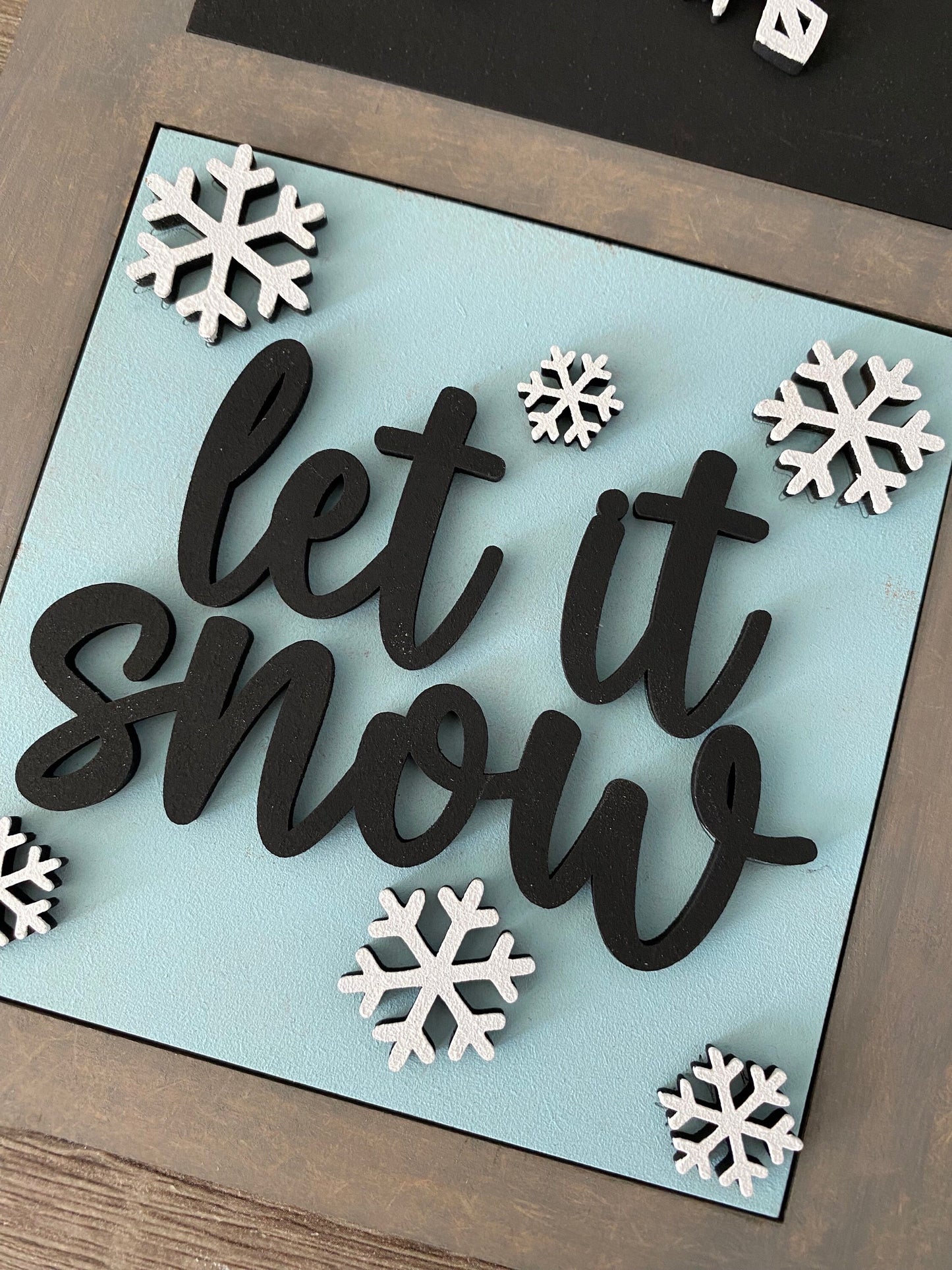 Let it Snow Winter Wonderland | Snowman Snowflake Interchangeable Tile Inserts for Leaning Ladder and Home Décor Sign